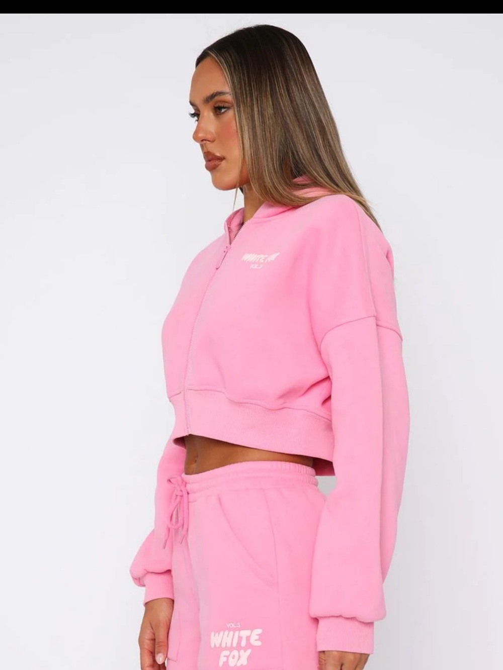 White Fox Offstage Cropped Zip Hoodie Bubblegum XS/S - Picture 3 of 4